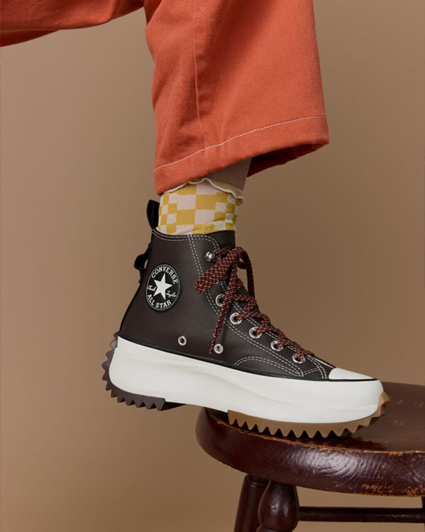 Men's Converse Run Star Hike Leather High Top Platform Shoes Dark Brown / Black | AU 014C8V